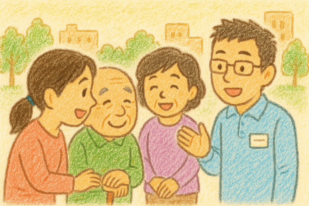 認知症と防災の為に地域との連携を図っているイラスト