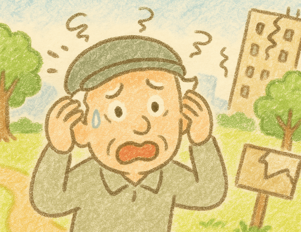 災害に混乱した老人の絵