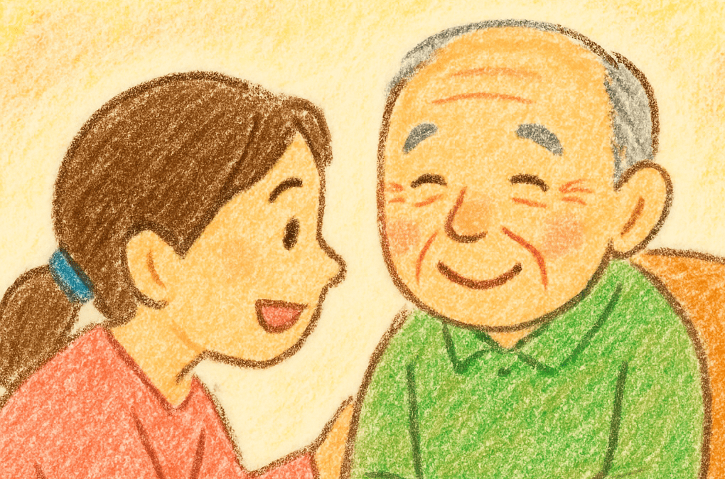 トイレ介助の女性に感謝しているイラスト