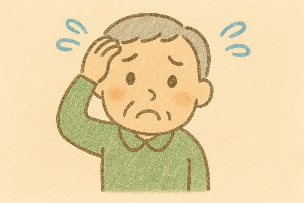罹災証明書がもらえなくて困っているおじいさんのイラスト