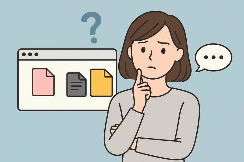 データ整理の事を考えている女性のイラスト