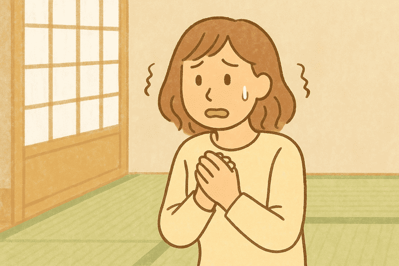 ちょっとした地震の揺れでも体がおかしくなっている女性のイラスト