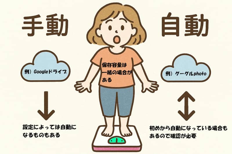 クラウドとは、わかりやすく体重計の上に載った女子を使ったイラスト