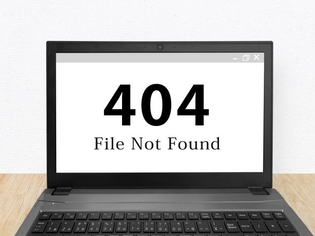 ４０４エラーが出ているノートパソコンのイラスト