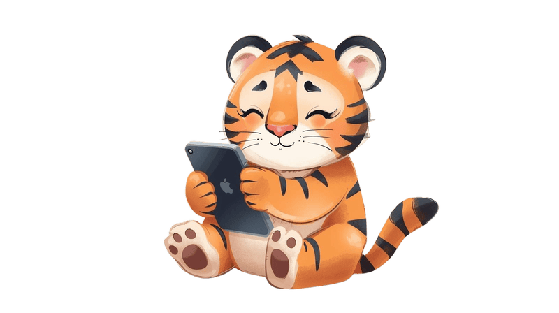 トラのサイトマスコット。トラがスマホを触っている。