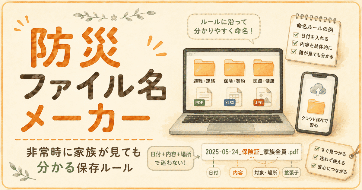 防災ファイル名メーカー｜非常時に家族が見ても分かる保存ルール