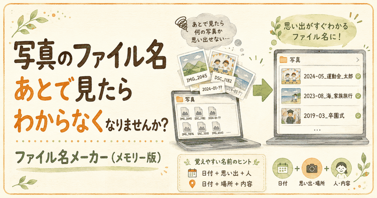 写真のファイル名、あとで見たらわからなくなりませんか？
