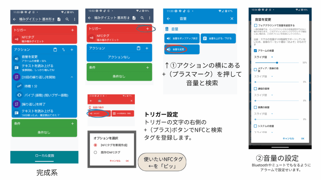NFC+MacroDroidでの噛み噛みダイエット設定1の図解