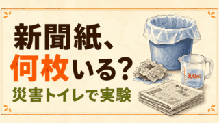 新聞紙は災害トイレに何枚必要?300mLで吸水実験してみた